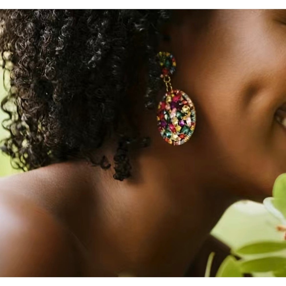 Colorful Shiny Rhinestone  Luxury Earrings!  Y2K Style Alloy Jewelry! - Picture 2 of 3